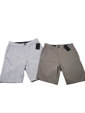 NWT Lot Of 2 Hurley Walk Shorts 20" Length Gray Plaid Khaki Mens Size 30 NEW